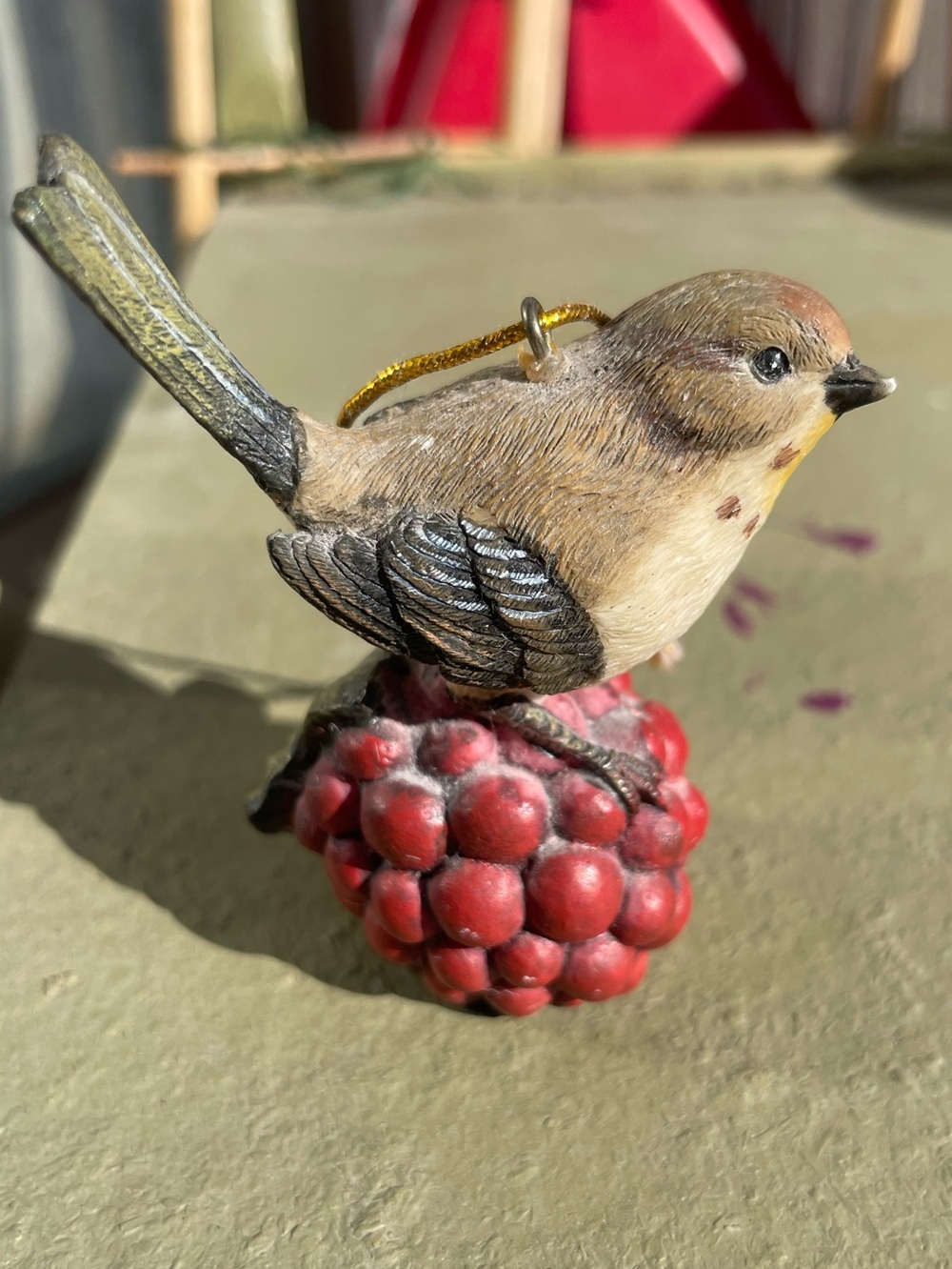 Brown Songbird Ornament on Red Berry